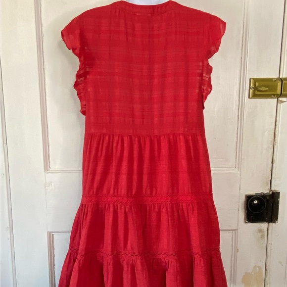 Knox Rose Red Tiered Boho Crochet Lace Baby Doll Mini Dress - Picture 14 of 14